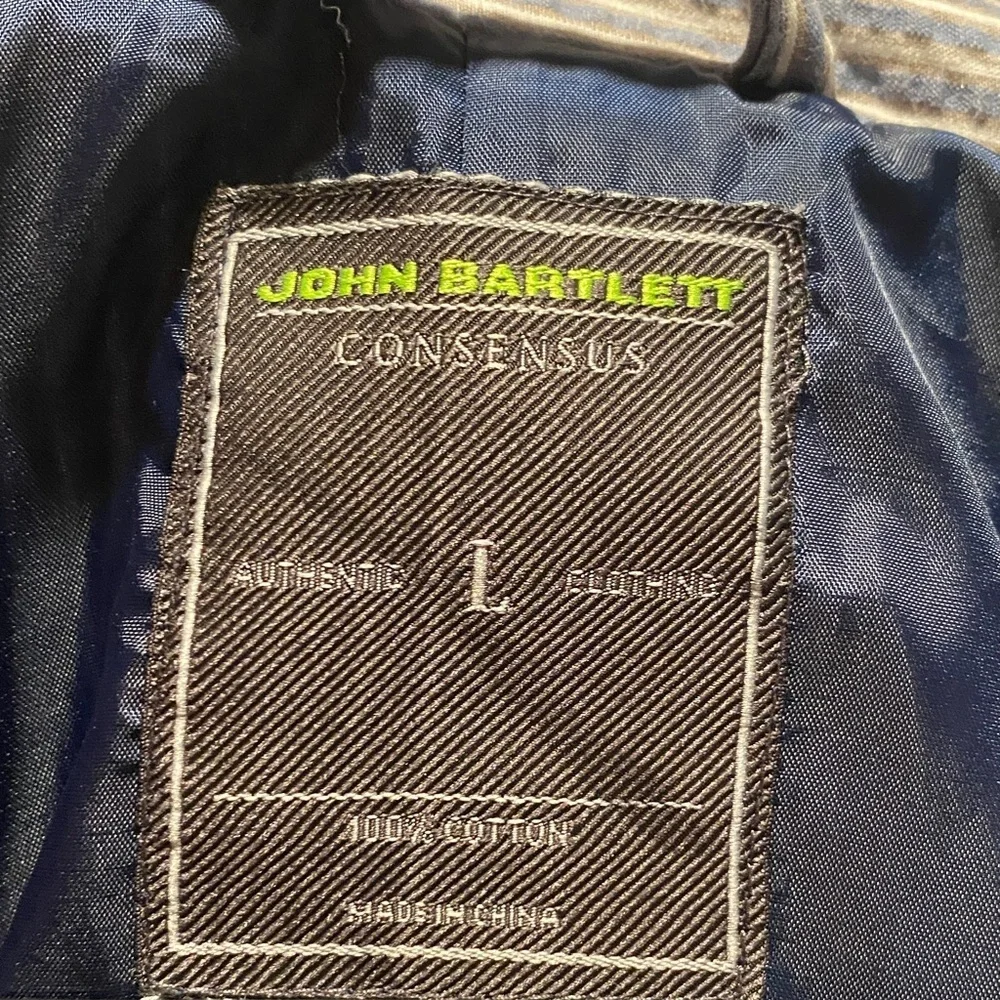 Seersucker Blazer Mens L Blue Taupe Summer Jacket John Bartlett Consensus